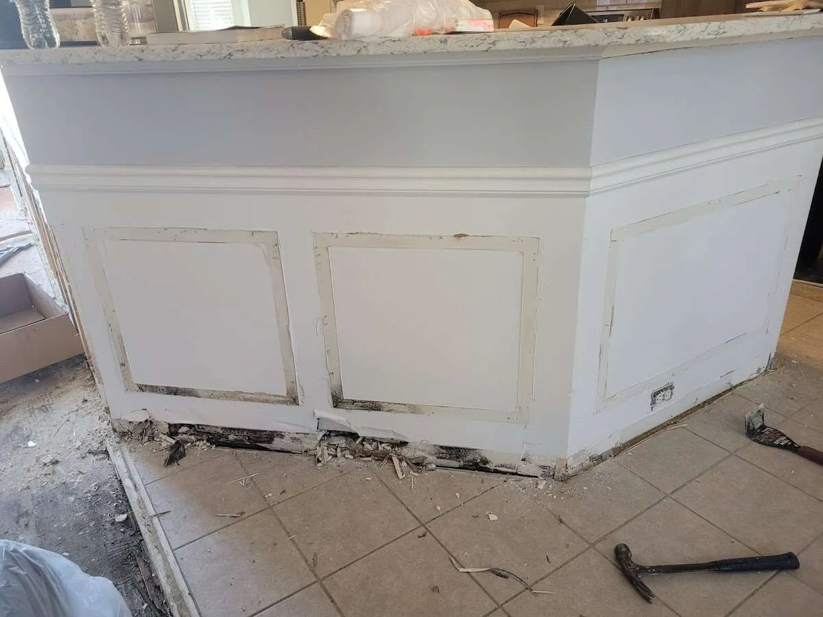 Water damage and mold on kitchen during Storm Damage Restoration in Darien